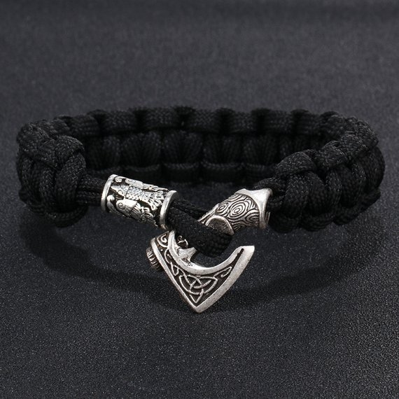 Paracord Bracelet + Silver Viking Axe // Black (8