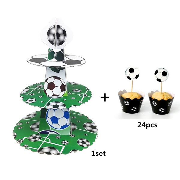 24PCS Football Soccer Cake Cupcake Toppers & Wrappers Kids Birthday Party Decor 