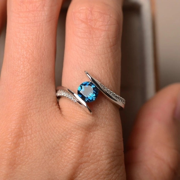 Blue crystal engagement deals ring