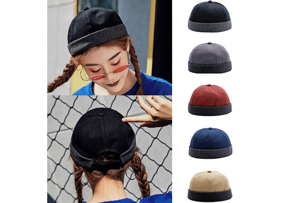 Novelty Fold Skull Cap Retro Sailor Cap Men Women Warm Rolled Cuff Bucket  Cap Hip Hop Brimless Hat Adjustable Hook & Loop Cotton Bonnet