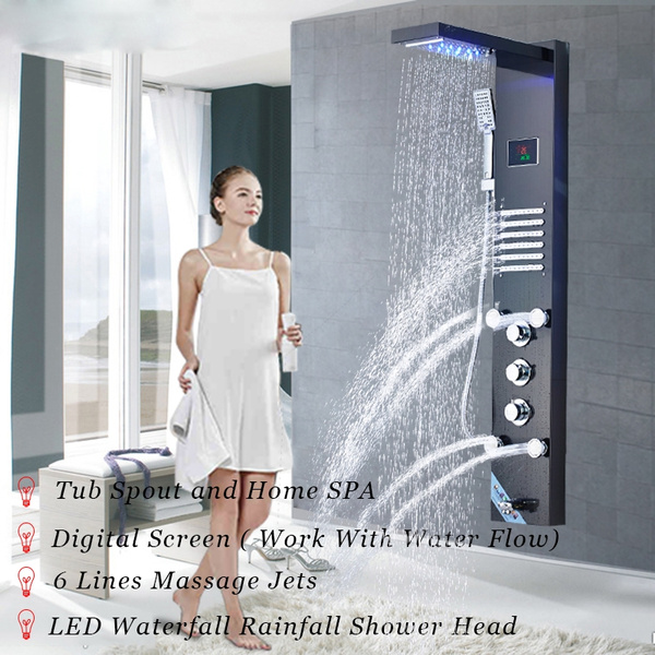 Bathroom Shower  Rain Shower Panel Massage Jets Tub Shower Column Mixer Tap 
