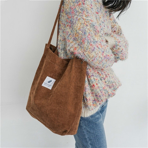 Women Shopping Bag Tote Girl Corduroy Travel Shoulder Bag Ladies