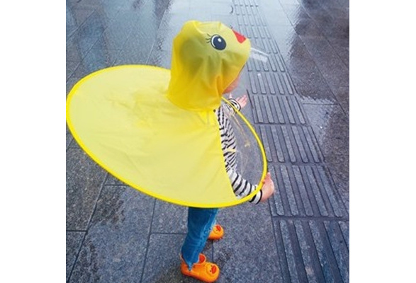 Children Raincoat Transparent UFO Duck Rain Cover Kids Hands Free Hiking Plastic 