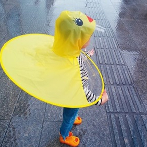 Child Cute Yellow Duck UFO Raincoat Hand Free Umbrella Cloak