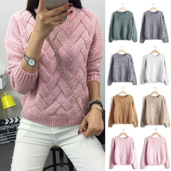 Autumn Winter Women Sweaters and Pullovers Plaid Thick Loose Knitting Sweater Female