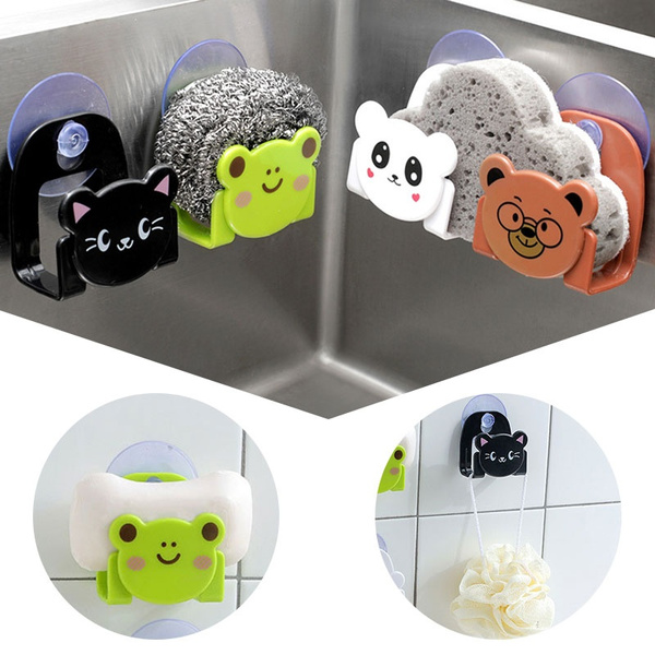 Uokoki Kitchen Sink Sponge Dish Cloth Scrubbers Holder Cartoon With Strong Suction Cup 