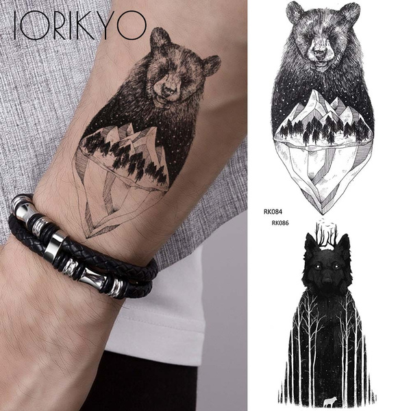Sioou - Geometric wolf head temporary tattoo