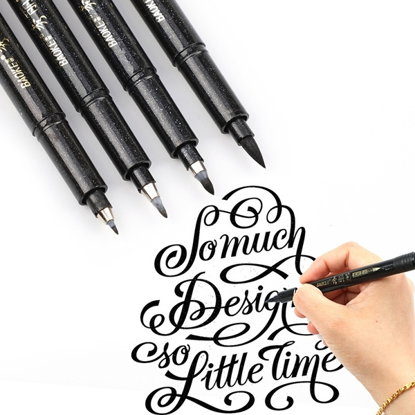 Refill Calligraphy Brush Pens for Lettering - 4 Size Black Ink Pen