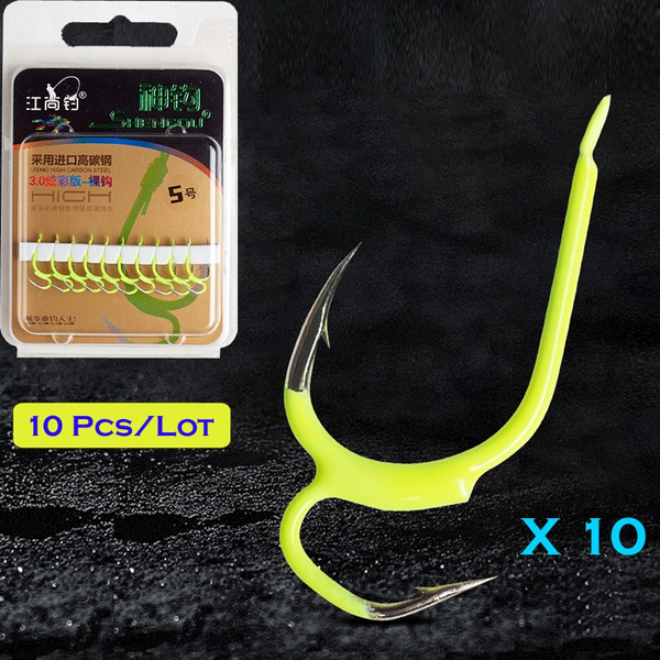 10 Pcs/Pack High Carbon Steel Double Barb ISE Fishing Hook