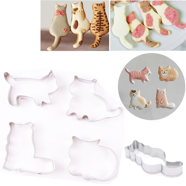 Cartoon Cat Stainless Steel Cookie Cutters Cat Shape Biscuit Fondant Bakeware Pastry Baking Tool Gateau Wish