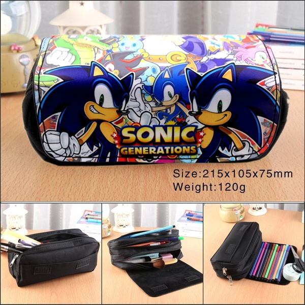 Sonic the Hedgehog zipper leather pencil case Pen bag Storage bag make up bag 