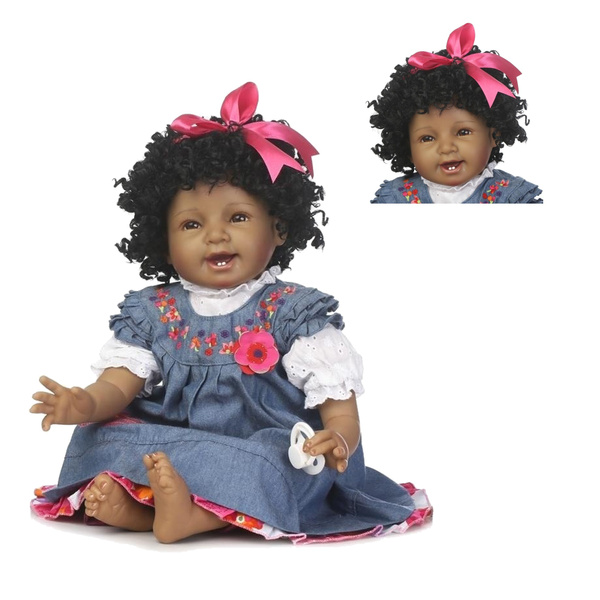 22inch 55cm Reborn Baby Dolls Real Life Soft Silicone Realistic Looking Newborn Dolls Black Skin Princess Girl Indian African Style Baby Doll Toy for Ages 3+ 