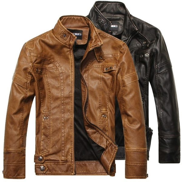 stand collar leather jacket