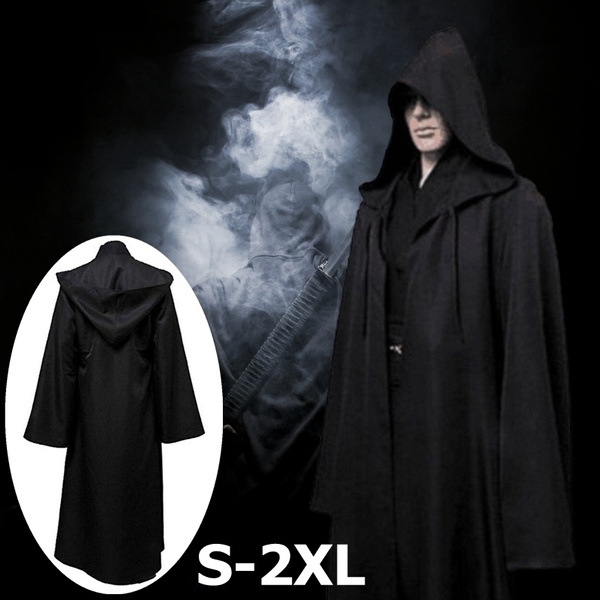 Halloween Party Costume Black Hooded Vampire Cape Adult Men Hooded