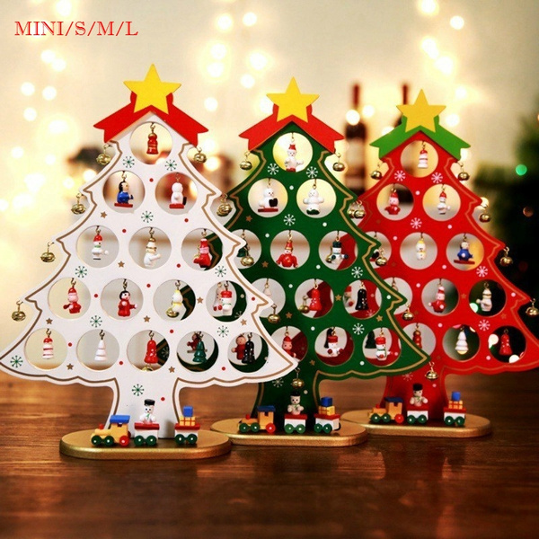 Home Decor Gifts Mini Desktop Wooden Ornaments Xmas Tree Christmas Decoration 