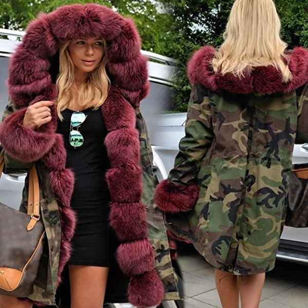 Faux fur 2024 camo parka