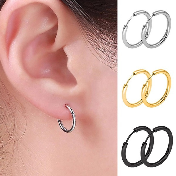 Mens Womens Stainless Steel Tube Hoop Ear Ring Stud Earrings Jewelry Punk 