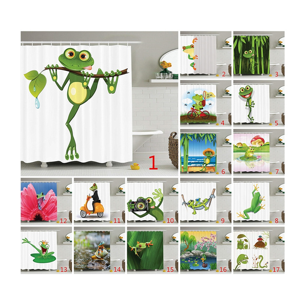 Frog Decor Shower Curtain Set Jolly Frog With Greater Eye Lizard Gecko Smily Childish Funny Cartoon Artwork Print Polyester Fabric Bathroom Shower Curtain Set With Hooks Wish