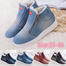 New Women Snow Boots Winter Plus Velvet Thick Flat Loafers Warm Ankle Boots Women's Casual Cotton Shoes Slippers Plus Size Plush Shoes Comfortable Wearing