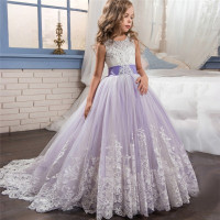 Wish Reseñas de clientes: Niñas adolescentes 5-14 años Elegante vestido de fiesta de tul de boda bordado púrpura Niños Niñas Vestidos largos de de flores para vestidos graduación