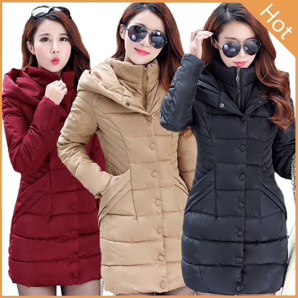 Hooded Women Warm Fur Lining Winter Jacket Cotton Padded Long