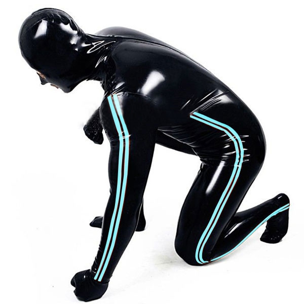 Light Blue and Black Cool Full Body Catsuit Sexy Bodysuit Latex Rubber Suit  Size S-XXL
