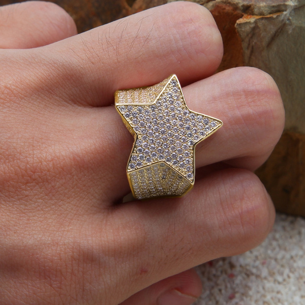 puppy Ambassadeur Materialisme Fashion Micro-set Diamond Ring Hip Hop Jewelry All Iced Out Pentagram Star  Rings Women & Men Gold Ring for Lover Gift | Wish