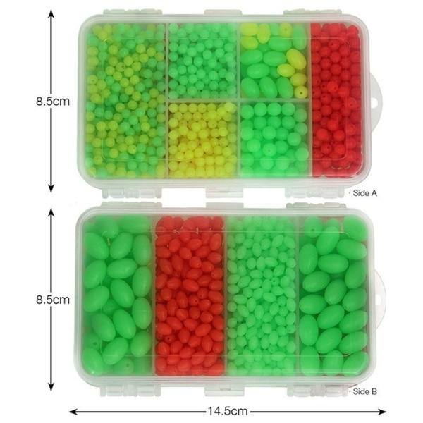 1000pcs Fishing Plastic Oval&Round Multicolor Hard Fishing Beads Kit  Fishing Tackle Box
