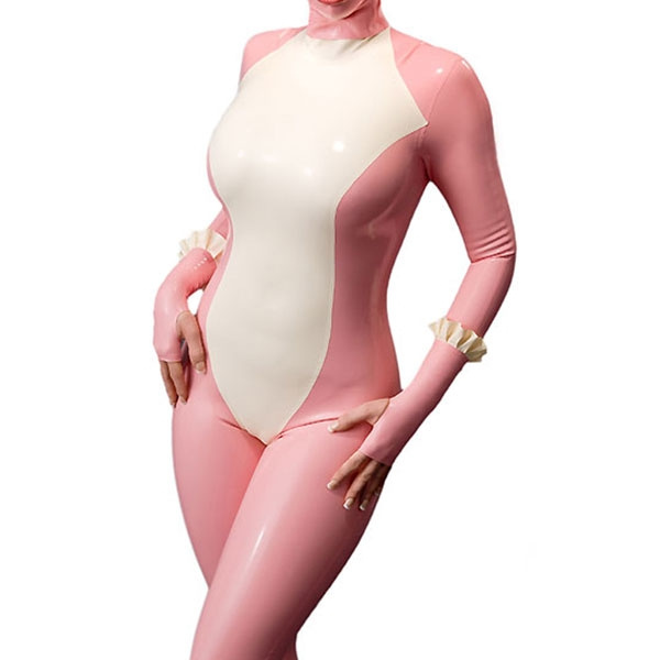 latex pink body suit