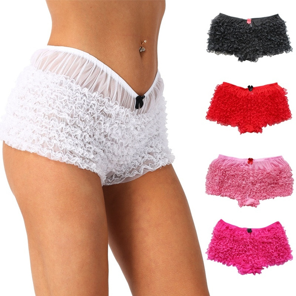 Women's Knickers Solid Ruffled Lace Bloomers Low Waist Panties