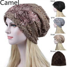 fashion women, Flowers, beanies hat, Lace