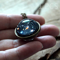 Solar System Necklace Pendant,Planet Necklace, Galaxy S, Double Sided Glass Dome，Fashion Jewelry ，Gifts