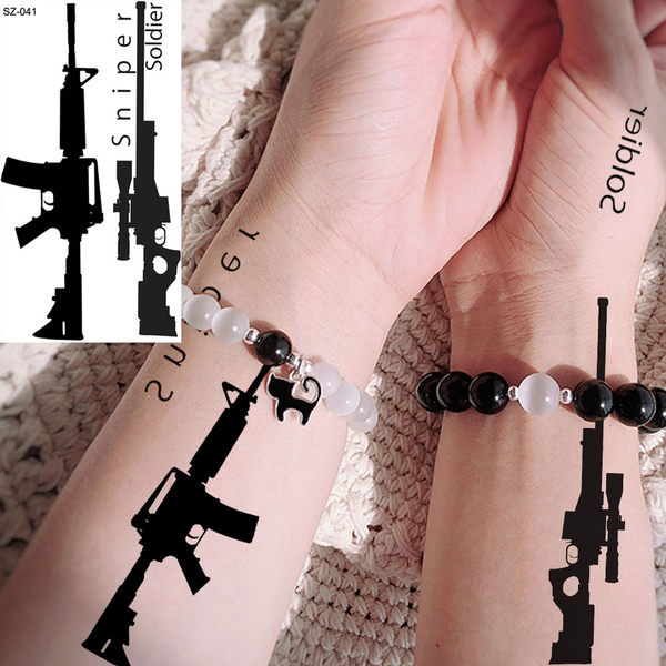 Black Small Gun Sniper Tattoo Stickers Women Body Art Arm Temporary Tattoo Ak M416 Men Sexy Wrist Waterproof Tatoos Awm 98k Wish