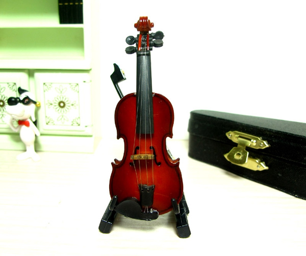 42DD Dollhouse Miniature Wooden Violin Musical Instrument Children Toy Gift 