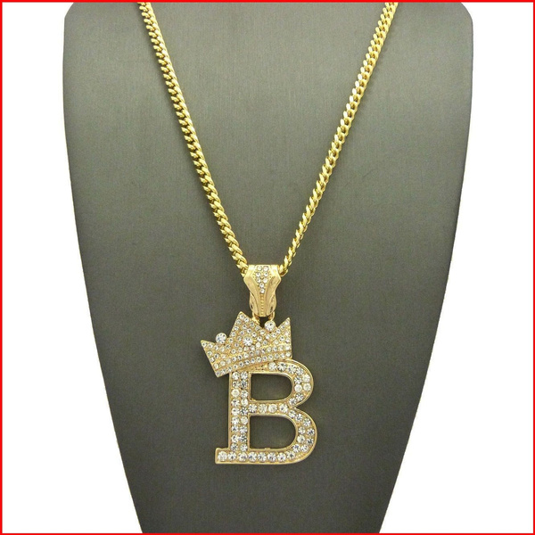 King Crown B Letter Pendant Cuban Chain Necklace Wish - B Letter Pendant
