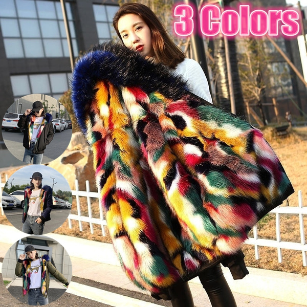 Colourful fur sale coat