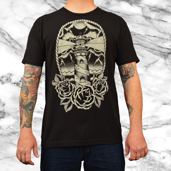 Men's Lighthouse by Adi Rockabilly Traditional Tattoo Art Work T Shirt |  Wish