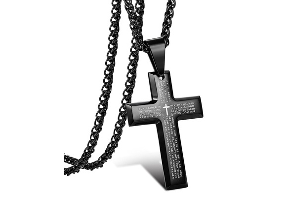 AkoaDa New Stainless Steel Vintage Black Gold Silver Cross Pendant  Lordand#39;S Prayer Bible Necklace 22 Inch For Men Women