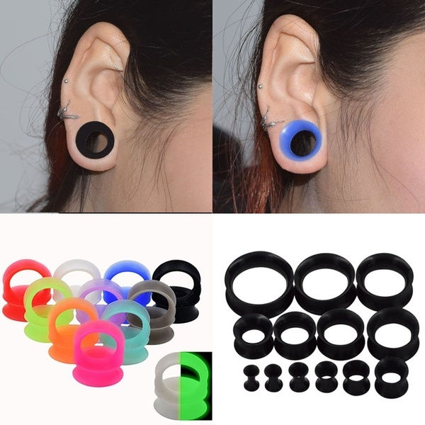 Mayhoop 6 Pairs Ultra Thin Silicone Ear Skin Flexible Flesh Tunnel Expander Stretching Gauge Earlets Plug Gauges Kit Earlets Retainer Same Sizes 6G-20mm 3 Colors White,Black and Clear