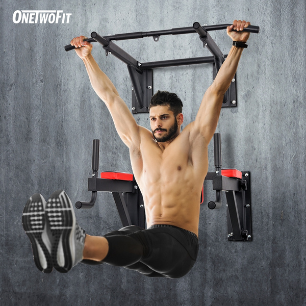 OneTwoFit Multifunctional Wall Mounted Pull Up Bar Chin Up bar Dip Station  for Indoor Home Gym Workout, Power Tower Set Training Equipment Fitness Dip