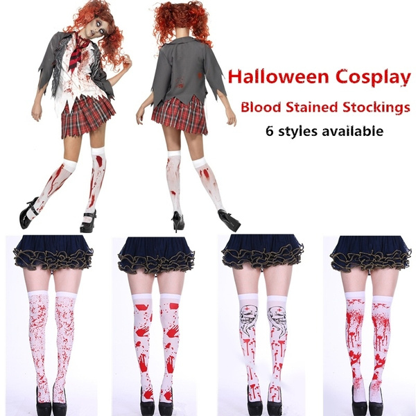 Halloween Blood Stained Stocking Hold Up Zombie Cosplay Party Fancy Dress Costumes Accessories 