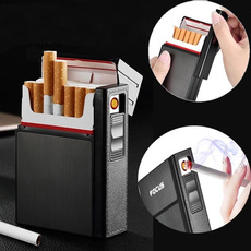 Cool 2 in 1 Lighter & Cigarette Case USB Charging Lighters Flameless Cigar Cigarette Box Smoking Lighter Camping Tool Cigarette Cas Plus léger Fumeur Cigarrillo Caso Encendedor De fumar