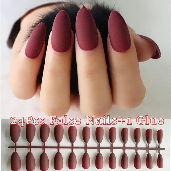 24 Pcs Set Full Finished Stiletto False Nails Long Design Nude Pink Red Purple Matte Artificial Fake Nails Manicure Tools Wish