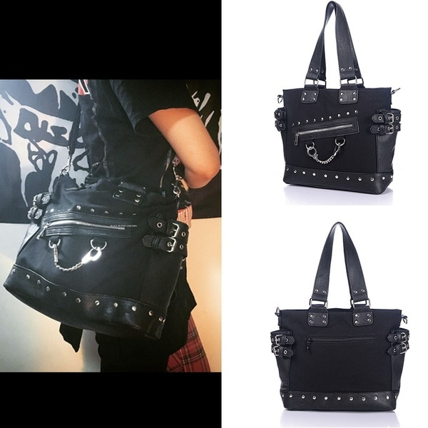 MLAFE Gothic Shoulder Bag Steampunk Shoulder Messenger Bag Rivet Skull Shoulder Bag Harajuku Shoulder Bag (Black)