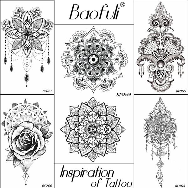 Baofuli Women Sexy Henna Flowers Temporary Tattoo Stickers Black Water Transfer Fake Tatoos Body Art Neck Arms Mandala Tattoos Wish