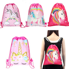Cute Unicorn School Bag Girl Drawstring Bag Children Non-Woven Fabric Handbag Rainbow Unicorn Snack Backpack