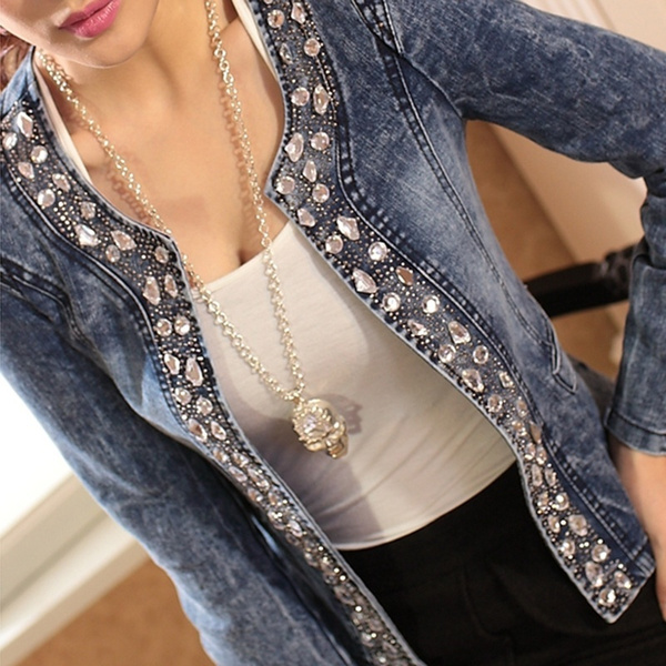 Ladies denim jackets with cheap bling