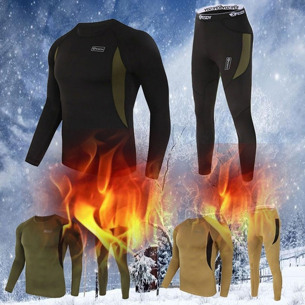 Tomitany Top + Pants Men's Military Long Sleeve Thermal Underwear Set  Outdoor Fleece Slim Fit Army Tactical Hiking Warm Clothes