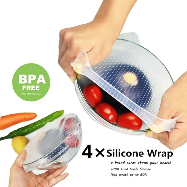 4Pcs/lot Food Grade Keeping Food Fresh Saran Wrap Reusable High Stretch Silicone Food Wraps Seal