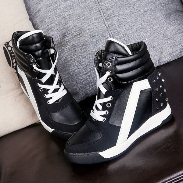 Rivet Hidden Wedge Heel High Top Shoes 